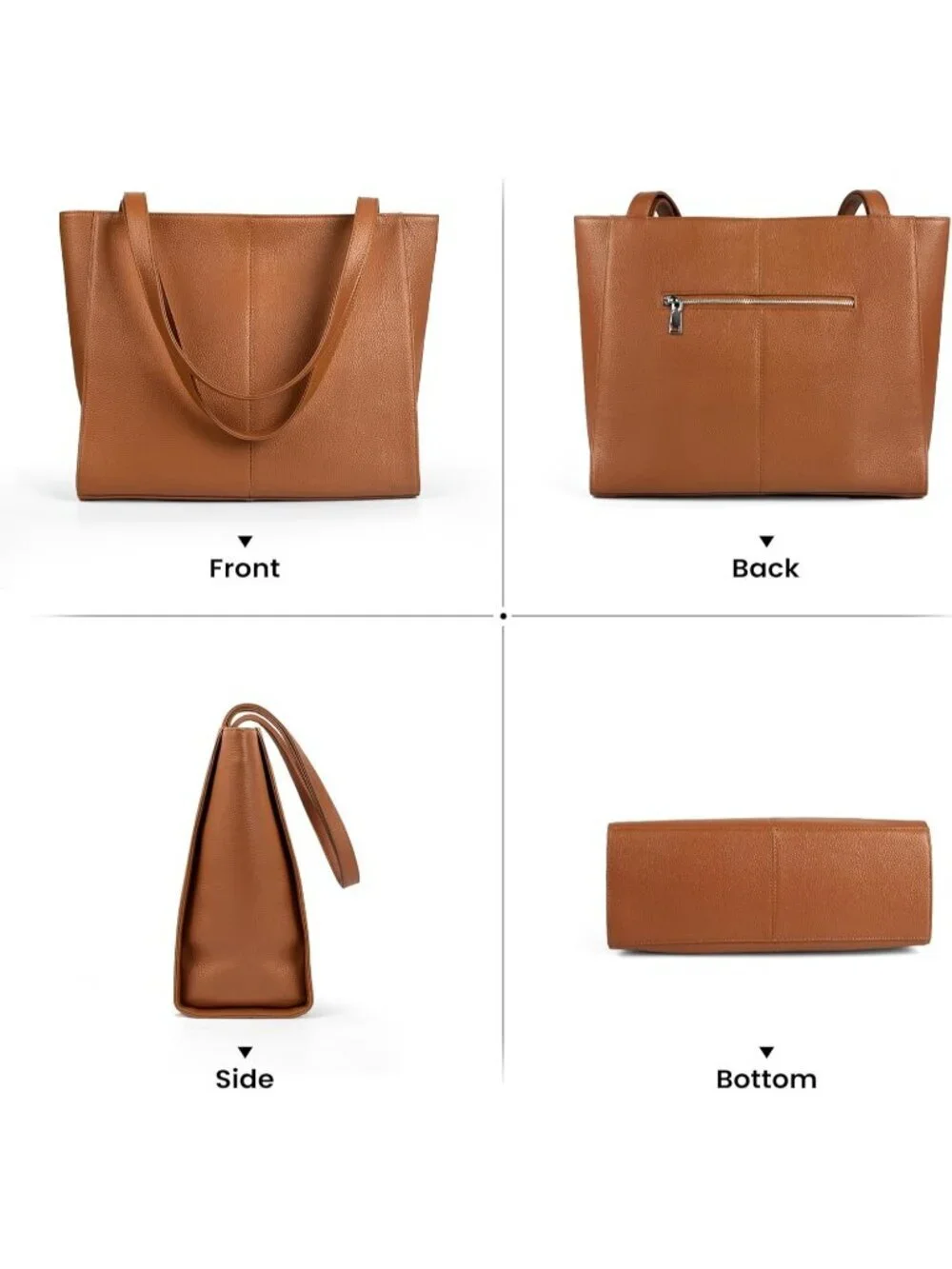 Women Cognac Brown Leather Shoulder Satchel Laptop Compartment Bag